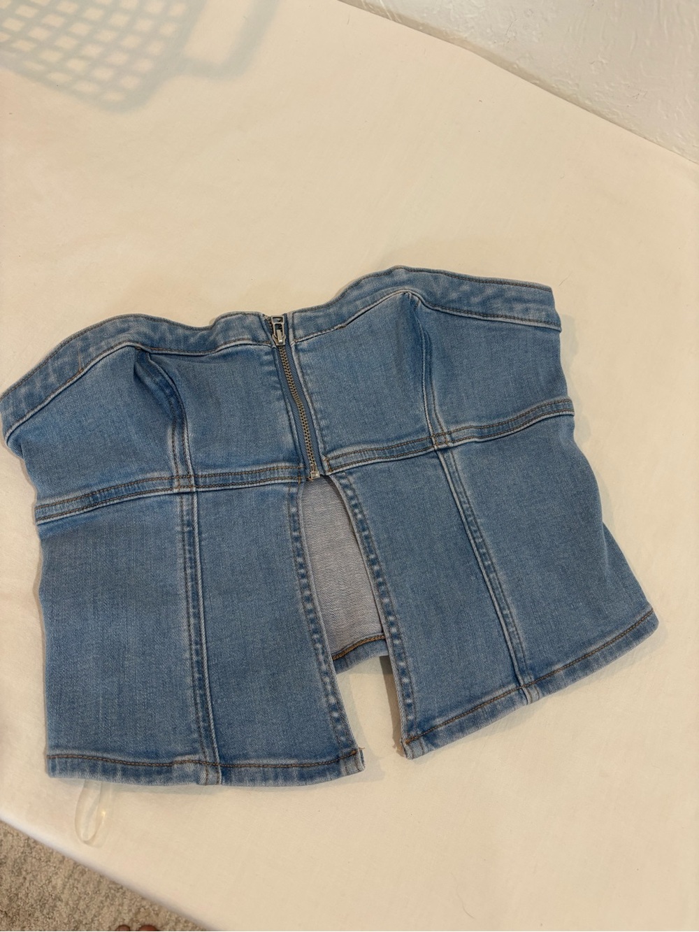 American Eagle Outfitters Denim Strapless Bustier Crop Top